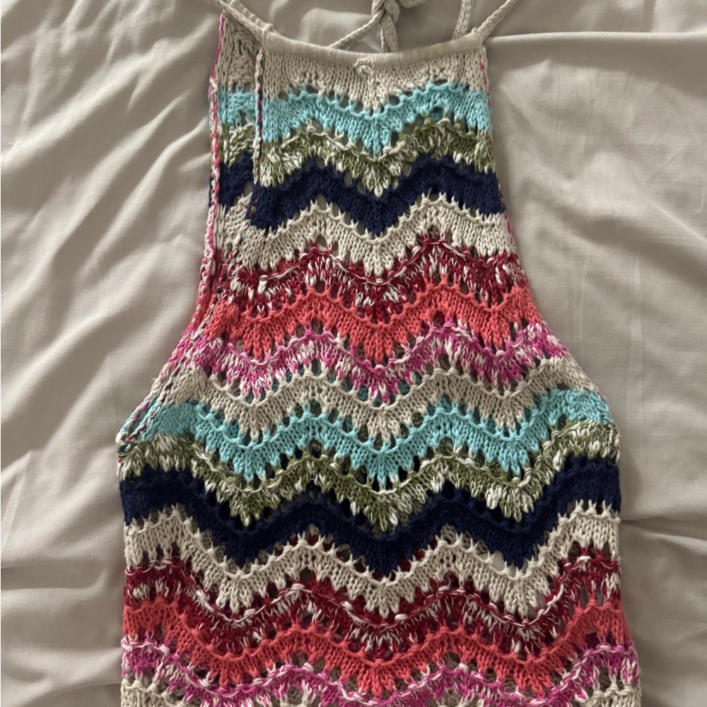 Crochet Chevron Halter Tank Top - Multicolor